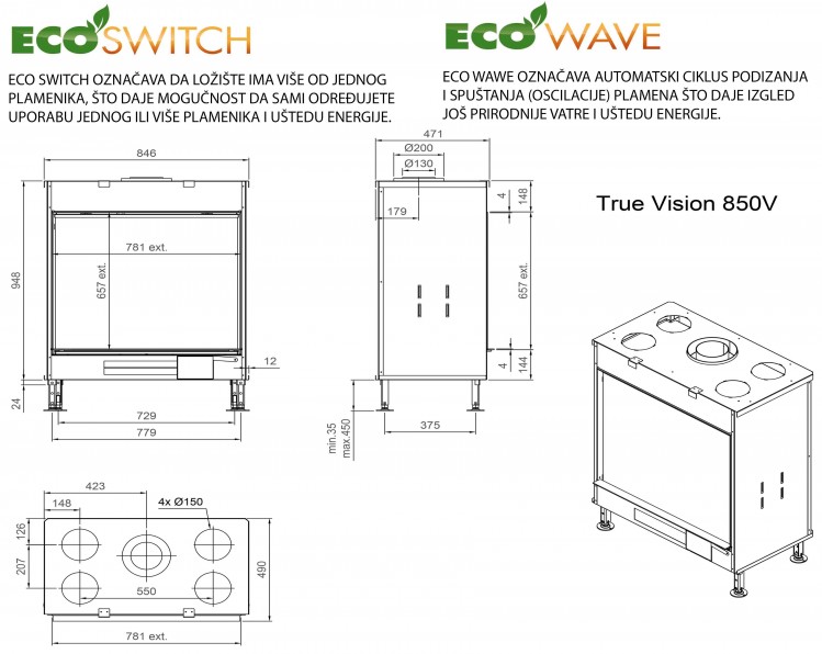 KAMIN TRUE VISION 850 V